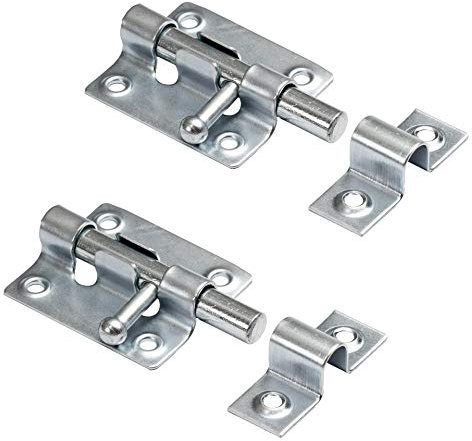 LouMaxx Lot de 2 Serrures de Porte - Crochet Fermeture Porte 38x45 mm - Vis incluses – Targette de Porte Blindée – Fermeture Porte- Pêne Coulissant - Loquet de Porte - Serrure de Porte en Bois