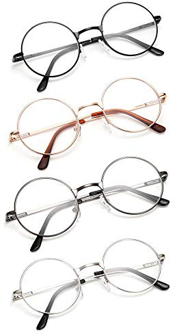 JoXiGo 4-Paquet Lunettes de Lecture Femme Homme Rondes Retro +1.5(50-54 ans) Monture Métalliques Lens Transparentes