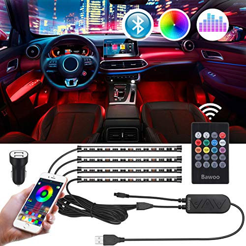 Bande LED Intérieur Auto Bawoo Lampe Voiture Contrôle par App Lampe LED USB Rubans Éclairage Intérieur Néon Décoration Couleur Allume Cigare pour Auto Voiture(Version APP)