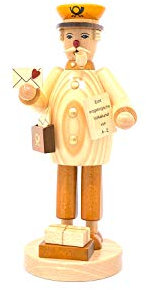Drechslerei Friedbert Uhlig, Räuchermännchen Nr. 070, Briefträger, 25 cm hoch, aus regionalem Holz gedrechselt, echte Handarbeit aus dem Erzgebirge, Weihnachten, Holzkunst, Echtholz
