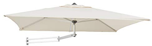 EASYSOL Sonnenschirm Wandmontage 200 x 140 cm rechteckig, für Balkon, Terrasse, Garten, Parasol für die Wand, Teleskopisch und Neigbar, aus Aluminium und Polyester, Ecru Weiss