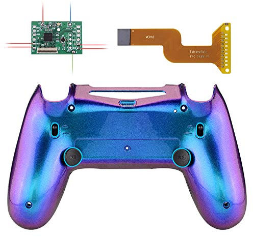 eXtremeRate DAWN2.0 FlashShot Trigger Stop Remap Kit für ps4 CUH-ZCT2 Controller,DIY-Ersatz Hülle Gehäuse&Upgrade-Board&2 Rücktasten&2 Trigger Lock für ps4 Controller JDM040/050/055-Lila Blau