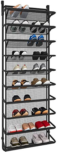 TZAMLI Schuhregal über der Tür mit 10 Ebenen, Hängend Schuhschrank Schuhablage Metall Schuh-Organizer für Speisekammer (Matt Schwarz, 55 x 19,5 x 159cm)