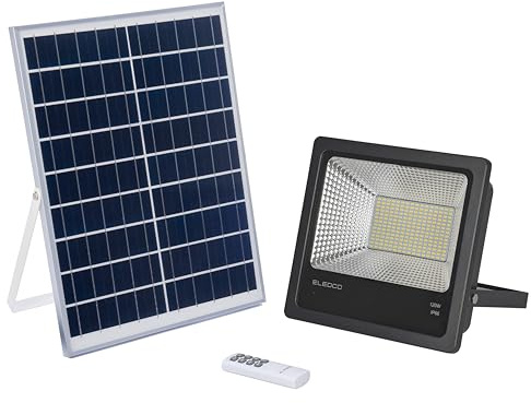 ELEDCO Projecteur Solaire LED 120W avec Télécommande – 224 LEDs Puissantes, Blanc Neutre 4000K, Éclairage Extérieur IP66, Autonomie 8–15h