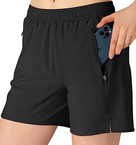 donhobo Womens Gym Running Shorts with Zipper Pockets,Ladies Running Short,2 in 1 Breathable Quick Dry Fitness Shorts for Workout Training Yoga Jogging Pilates