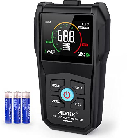 Feuchtigkeitsmessgerät MESTEK Feuchtigkeitsmesser Feuchtemessgerät Estrich Holzfeuchtemessgerät mit Farb-LCD Akustischem Alarm für Wand Holz Mauerwerk Putz Baustoffe Baufeuchte Wohnung Wohnwagen