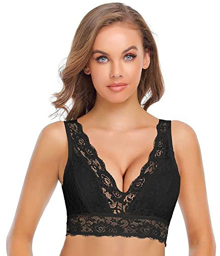 SHEKINI Bralette Damen Spitze BH Ohne Bügel Blumen Spitzen Bustier mit Abnehmbare Gepolstert V-Ausschnitt Sexy Bra Unterwäsche Frauen Oberteile Top