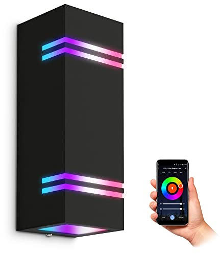 SSC-LUXon JOVO-L Wandlampe schwarz modern IP44 inkl. 2x Smart WiFi RGB GU10 LEDs (steuerung per App & Sprache) - Außenwandleuchte Up Down