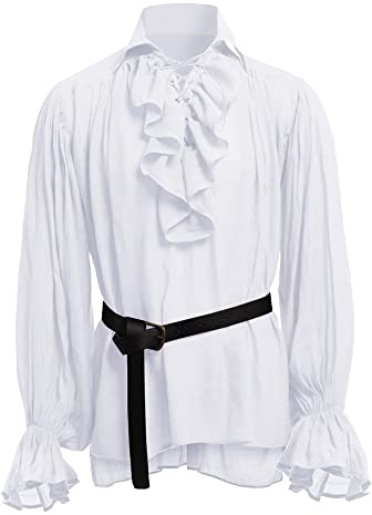 BaronHong Hommes Pirate Chemise Vampire Renaissance Victorien Steampunk Gothique À Volants Médiéval Halloween Costume Vêtements