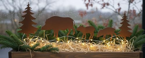 LB H&F 5er Set ROSTSTECKER Wilschwein Familie Herbstdeko Gartendeko Deko Dekoration Dekofigur Herbst Winter Metall Rost (Wildschwein Set)