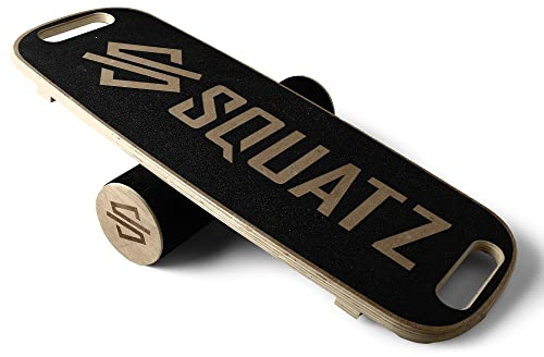SQUATZ Wooden Balance Board, Standing Desk Anti Fatigue Mat Exercise Equipment with Ergonomic Design and Comfortable Non-Slip Surface, Wobble Board for Skateboard, Hockey, Snowboard, Black (SQDBB-1)