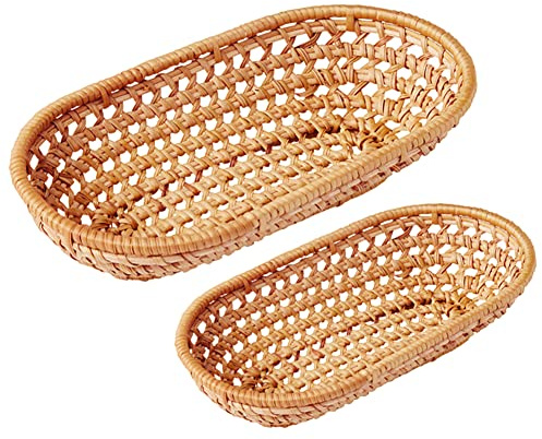 Surakey Brotkorb Geflochten aus Rattan,2 Stück Körbchen Geflochten, Brotkörbchen für Brot, Obst und Gemüse, Mehrzweck-Korb Weidenkorb Aufbewahrungskorb für Tisch Badezimmer Märkte Bäckerei