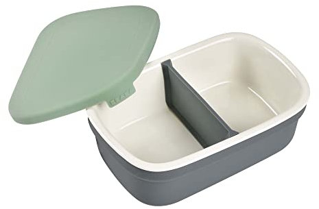 BEABA, Lunchox, Lunch Box, Bento, Baby Food, Ceramic Lunch Box, Silicone Cover, Healthy Materials, Oven and Microwave Safe, 540ml, Mineral/Sage Green