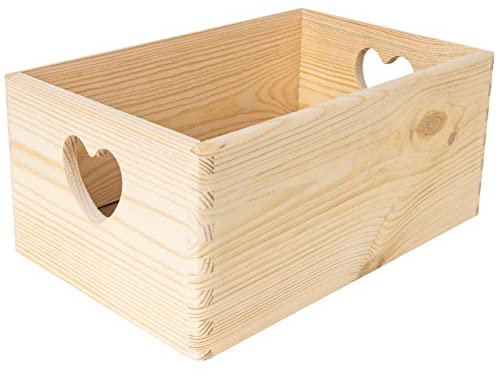 Creative Deco Grande Scatola in Legno per Natale | 30 x 20 x 13 cm (+/- 1 cm) | Scatole con Maniglie a Cuore Cassetta Conteniore Portaoggetti Portagiochi | Ideale per Decoupage Documenti e Attrezzi