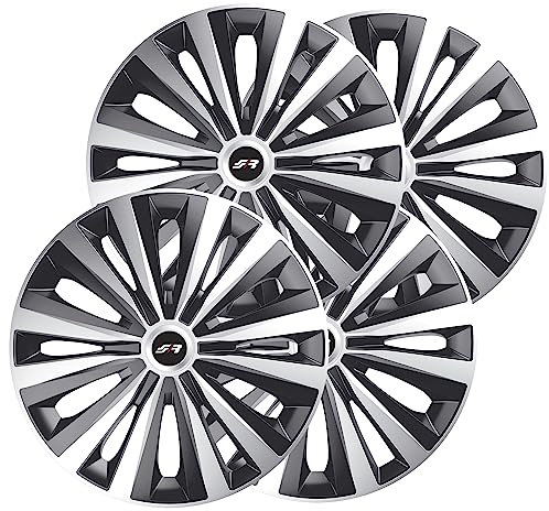 Simoni Racing MUL/14SB, Set 4 Copricerchi universali Multi Silver Black da 14 pollici, Copriruota auto Grigio e Nero
