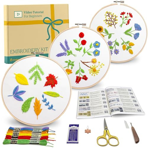 Bradove Leaves and Flowers Embroidery Kit for Beginners with Patterns