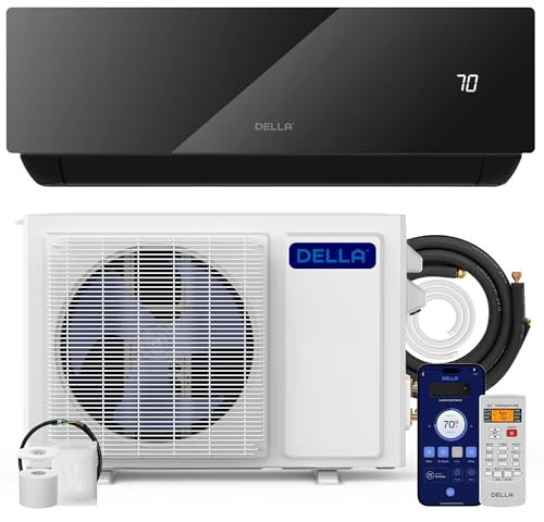 DELLA 12000 BTU Wifi Mini trabajo dividido con Alexa 20 SEER2 se enfría hasta 550 pies cuadrados, ahorro de energía, CA dividida y bomba de calor precargada de 1 tonelada, sistema inversor sin