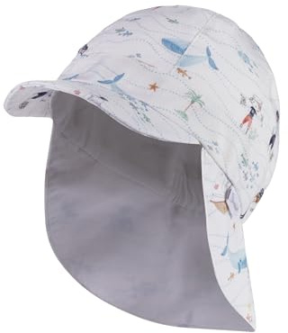 Sterntaler Schirmmütze mit Nackenschutz Maritim für Jungen - Baby Mütze mit UV -Schutz 30 - Schirmmütze Baby mit Druckmuster - Sonnenkappe aus Baumwolle