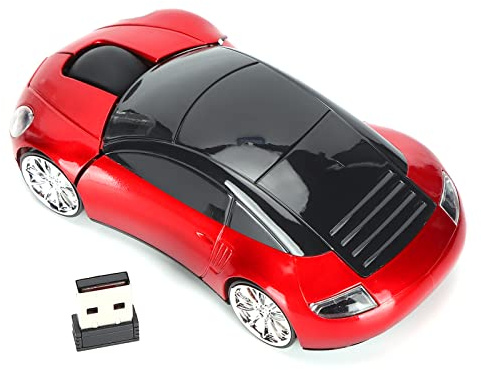 Drahtlose Maus, Tragbare, Schnurlose 2,4-G-Maus in Autoform, Ergonomische Professionelle Optische Spielemaus (Rot)