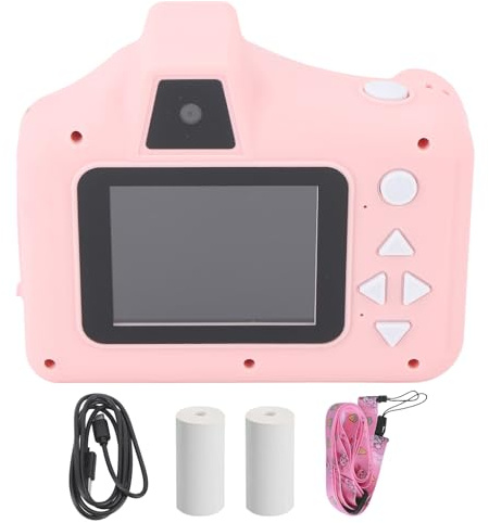 Mini SLR Fotocamera Digitale HD per Bambini, Supporto Batteria Al Litio da 1000 MAh Scheda TF 64G 1080P Fotocamera con Stampa Istantanea per Bambini 12 Lingue per Bambini (Rosa)