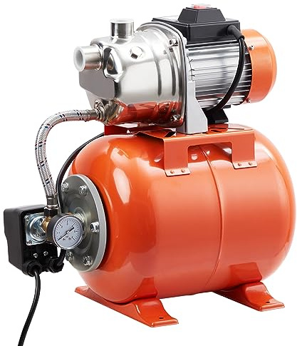 1.6HP Shallow Well Pump with Pressure Tank, Stainless Steel, 115V Irrigation Pump, Automatic Water Booster Jet Pump for Home, Garden, Lawn