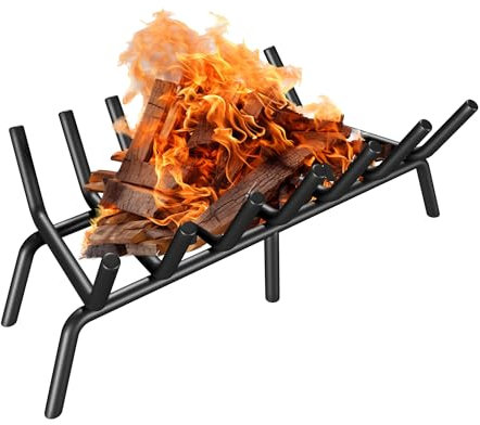 KIKIBRO Rejilla de chimenea de 17 pulgadas, estante para leña, rejillas de estufa de leña resistentes para interiores y exteriores, camping, chimenea, chimenea, accesorios de chimenea