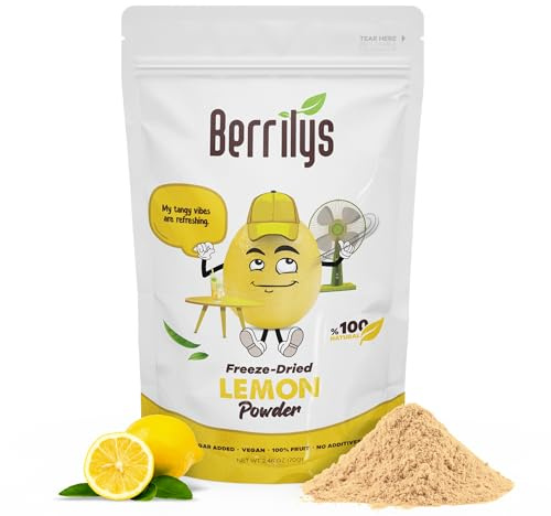 Berrilys Freeze Dried Lemon Powder, Resealable Pack, Tangy Citrus Burst, Culinary Versatility, Zesty Goodness in Every Spoonful, Great for Baking and Cake Decorating, 70 gr