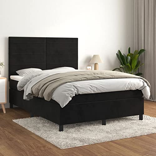 CKioict Palettenbett Modernes Bettgestell Jugendbett Boxspringbett mit Matratze Schwarz 140x190 cm SamtGeeignet für Arbeitszimmer, Wohnzimmer, Hotel