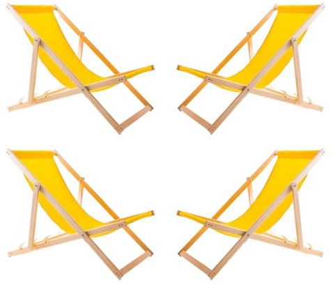 WOODOK Lot de 4 Chaises Longues Pliables en Bois – Transats de Jardin Extérieur en Hêtre, Confort Ergonomique, Réglables 3 Positions, Résistants aux Intempéries, Idéals Terrasse, Plage, Balcon