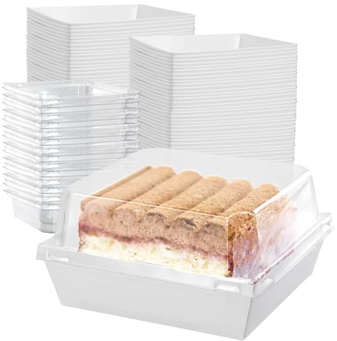 JEUIHAU 100 PCS White Square Cake Boxes with Clear Lids, 12CM Charcuterie & Dessert Food Containers
