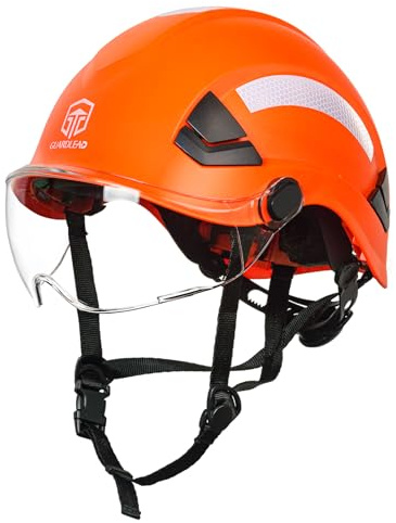 GUARDLEAD Safety Helmet Hard Hat with Visor & Chin Strap OSHA Approved - Brimless Vented Hardhat ANSI Z89.1, EN12492 Certified for Climbing, Search and Rescue