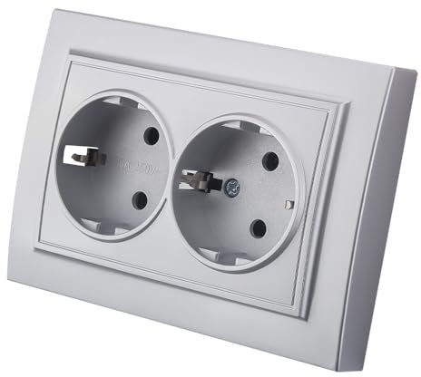 Enchufe de pared empotrado,Juego de enchufes eléctricos de pared,Enchufe eléctrico de pared interior 250V AC 16A,Enchufe de tierra doble color plata EP-06