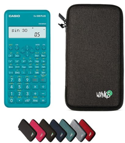 Casio fx-220 Plus 2nd Edition inkl. WYNGS Schutztasche Dunkelgrau - Wissenschaftlicher Taschenrechner - Basic Set