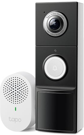 Tapo 2K+ Wired or Battery Powered Smart Video Doorbell with Chime - 180° Field of View, Person/Vehicle/Package Detection, Ring Call, 2-Way Audio, Subscription-Free Local Storage or Optional Cloud,D225