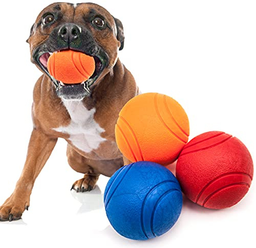 Petopedia 3x Solid Core – HIGH BOUNCING Rubber Ball – Interactive, Virtually Tough Indestructible Dog Toys for Boredom, Strong Balls, Fetch Play, Teething, Training (Blue, Red & Orange, 6cm)