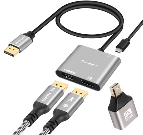 DisplayPort to HDMI and DisplayPort Adapter (Dual 4K@60Hz), DP Splitter 1 in 2 Out Extended Display MST 1 DP Male to HDMI Female & DP Female for Dual Monitors, DP Splitter Hub for PC, Graphics Card
