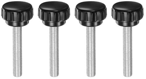 QUARKZMAN Lot de 4 Boutons de Serrage Moletés à Filetage Mâle Métrique M8 x 45 mm, Vis à Oreilles de Type 30 mm, Tête Ronde en Plastique, Boulon à Main Fileté, Noir