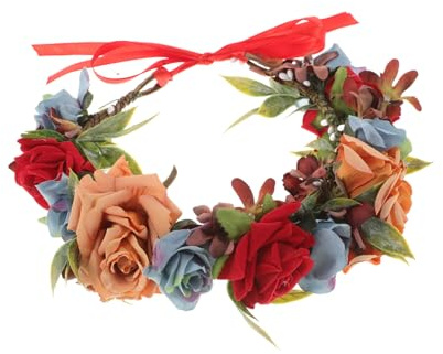 Beatifufu Blumenkrone Für Damen Rainbow-blumenkranz Blumen-haarschmuck Blumenparty-dekorationen Vintage-haarband Blumen-kopfschmuck Haarkranz Blumengirlande Simulationsgirlande Haarband Für