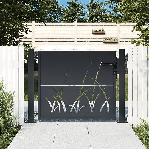 Azzrora Cancello Giardino Esterno, Cancello Esterno, Cancelletto Giardino, Cancelli in Ferro, Cancello da Giardino Antracite 105x80 cm in Acciaio Design Erba