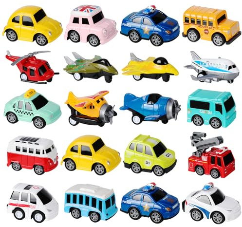 18 Pack Assorted Pull Back Cars and Airplanes Toy Set, Mini Die-cast Metal Friction Powered Vehicles Toy for Kids Boys Girls