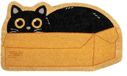 Fisura – Tapis de Porte extérieur “boîte Chat” en Coco avec Base antidérapante en PVC. Tapis de Forme Originale. Tapis de Chat. Peint à la Main. Dimensions : 70 cm x 40 cm