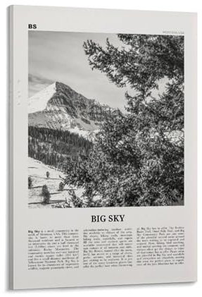LZTEN Großer Himmel-Druck, schwarz und weiß, großer Himmel, Wandkunst, großer Himmel, Poster, großes Himmelsfoto, große Himmelskarte, Montana, USA, USA, Leinwand-Kunst-Poster, gerahmt