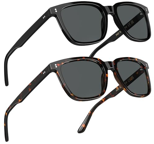 STGATN Vintage Square Sonnenbrille Herren Polarisiert 100% UV-Schutz für Autofahren & Reisen 2 Stück Set
