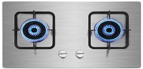 Estufa De Gas Acero Inoxidable, Estufa De Gas Butano 4,2 KW, Cocina A Gas De 2 Quemadores, Cocinas A Gas De Sobremesa Y Empotradas, Protección Contra Apagado De Llamas Para Evitar Fugas De Gas(LPG)