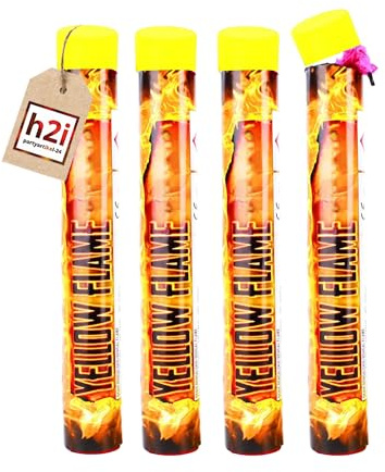 h2i Bengalo - Bengalfeuer | 4 St. | Gelb | 40 s | Kraftvolle Handfackel für spektakuläre Lichteffekte | Leuchtfackel & Lanzenlicht mit Heller Flamme & Rauch | Ideal für Partys & Events | e | Kat F1
