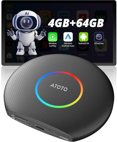 CB6 CarPlay AI Box, Wireless CarPlay &Android Auto mit/YouTube, AI Dongle mit GPS, Android 13, 4G LTE, 5G Wi-Fi, Dual Bluetooth, SIM-und TF-Karte, OTA-Upgrade, 4G+ 64G, Schwarz