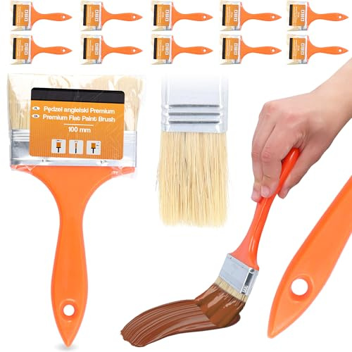 10x Pinceau Plat 100 mm Brosse Vernis Lasure Bois Peinture Murale Bricolage Précis Outil Travaux Fins pour Revêtements Et Finitions Intérieures Et Extérieures
