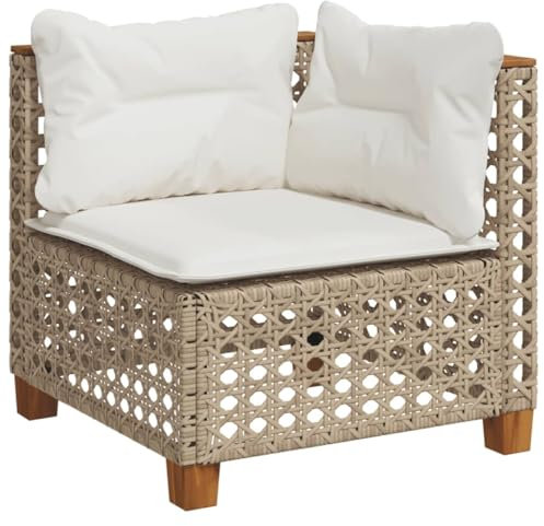 vidaXL Garten-Ecksofa mit Kissen Beige Poly Rattan