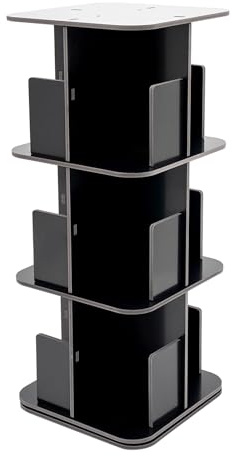 SICHENSH 3-Schichten 360° Drehbares Bücherregal, Schichten Stehendes BüCherregal mit Tischunterlage, Multifunktionales Display-Organisationsmittel für Ordnen von Akten, Büchern (Schwarz)