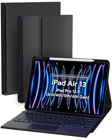 Doohoeek Case with Keyboard for iPad Air 13 Inch 2026(M4)/2025(M3)/2024(M2), iPad Pro 12.9 6th/5th/4th/3rd Gen, Bluetooth Wireless Backlit Detachable Keyboard Folio with Multi-Touch Trackpad